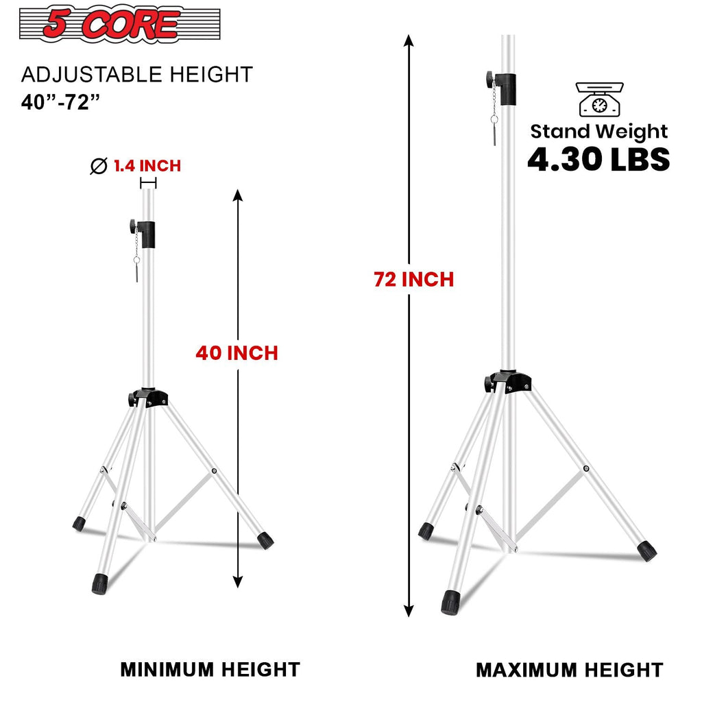 5 Core Speaker Stand Tripod Floor Tall Adjustable Up to 72 Inch DJ Studio Monitor Stands Pole Mount - SS ECO 1PK WOB