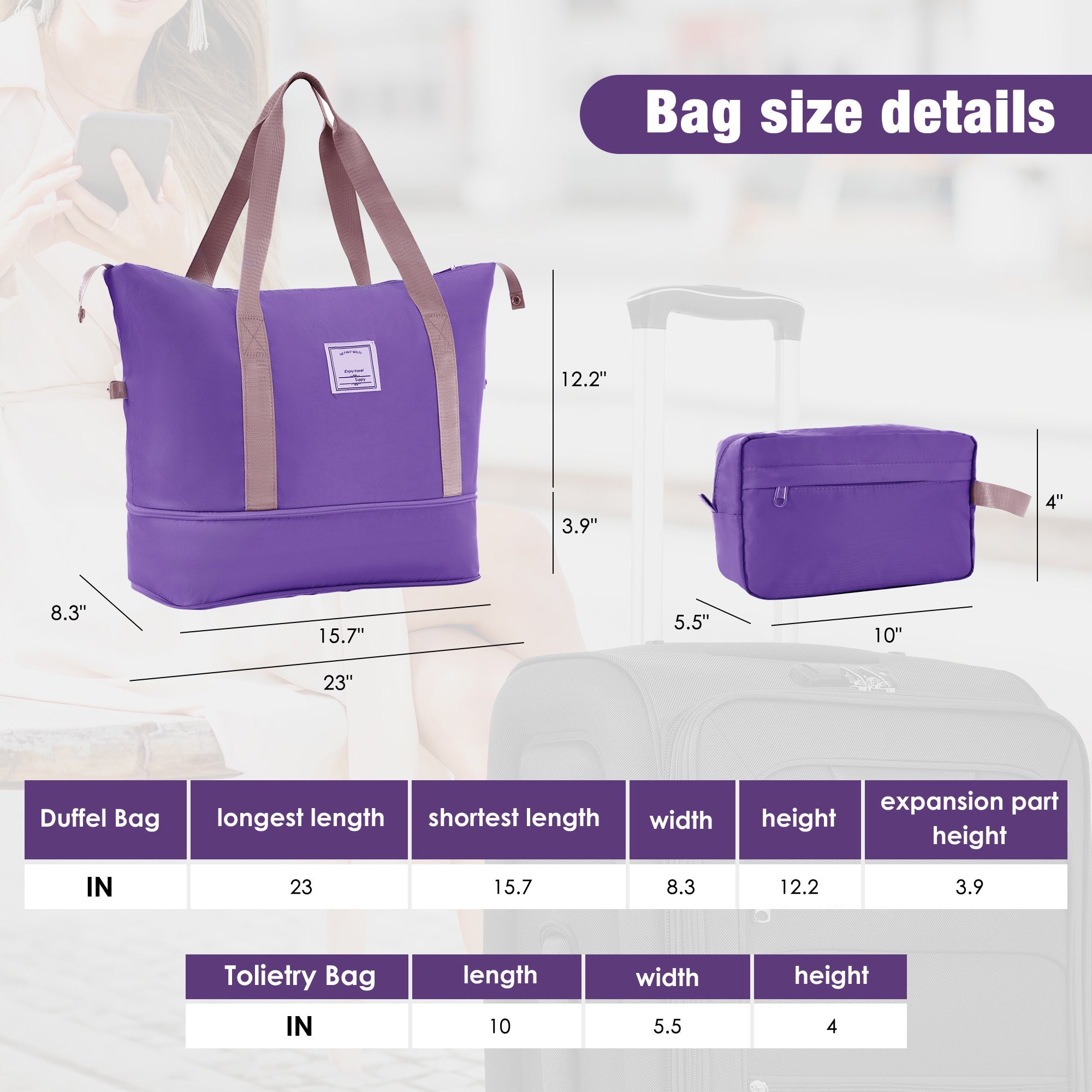 Softside Luggage Expandable 3 Piece Set Suitcase with Duffel Bag Upright Spinner Softshell Lightweight Luggage Travel Set