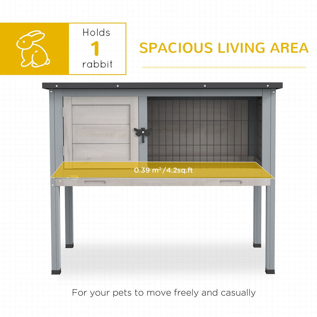 Elevated Rabbit Hutch, Wooden Bunny Cage with Hinged Asphalt Roof and Removable Tray, for Indoor/Outdoor, Gray