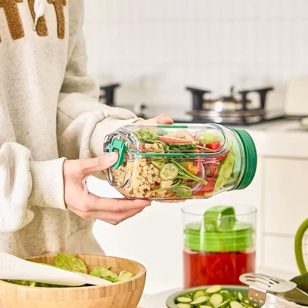 Salad Container with Side Opening, Leak-Resistant Design with Dressing Cup & Lid, Dishwasher & Freezer Safe for Office, Travel & Outdoors (green)