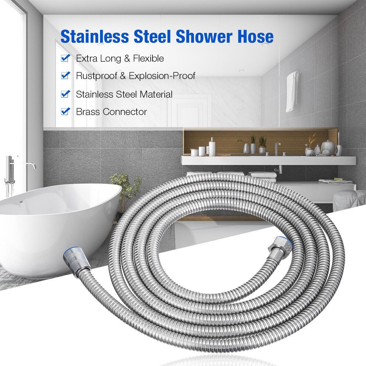 2 m / 3 m / 79" / 118" Shower Water Hose Shower Head Stainless Steel Flexible Replacement Hose