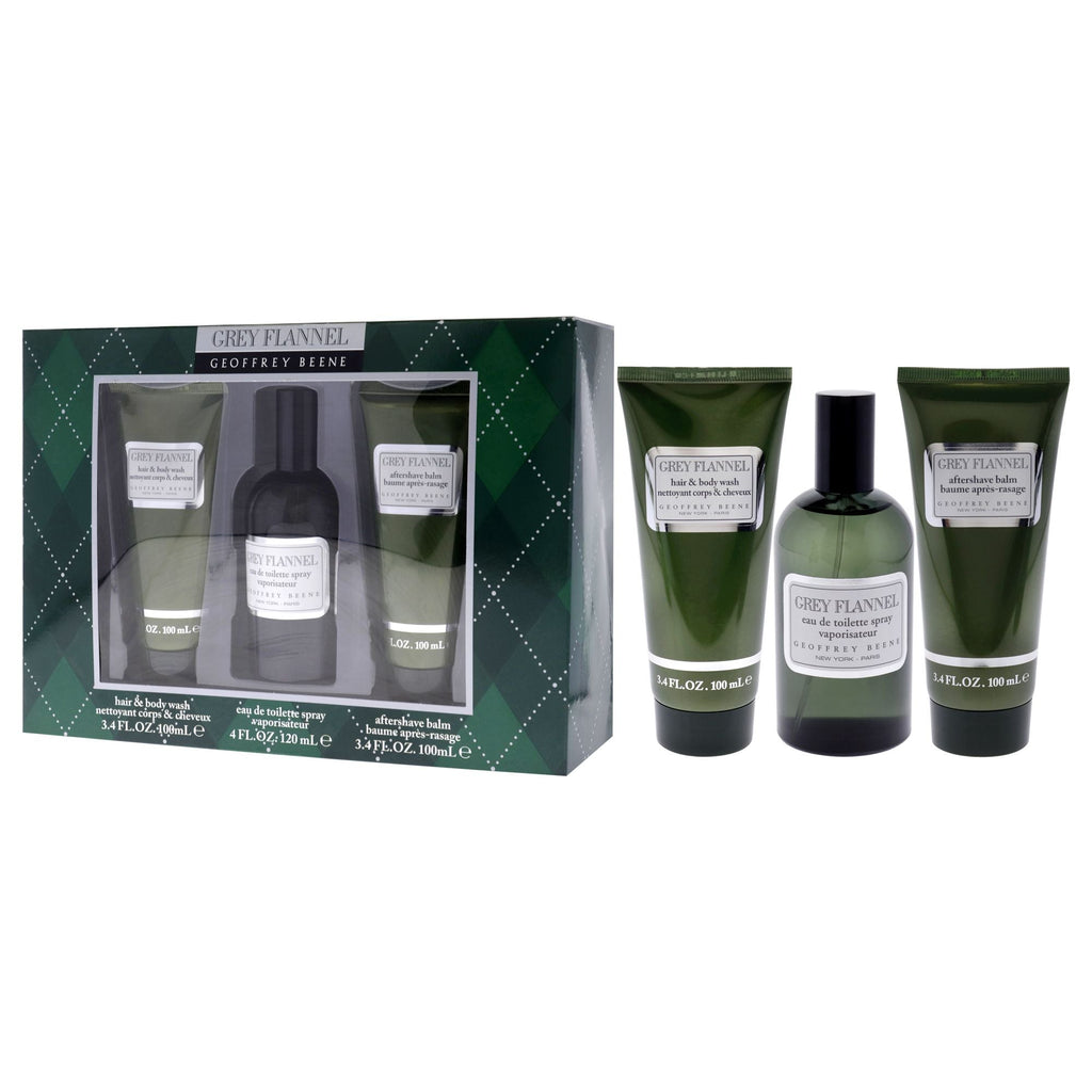 Grey Flannel by Geoffrey Beene for Men - 3 Pc Gift Set 4oz EDT Spray, 3.4oz After Shave Lotion, 3.4oz Hair and Body Wash