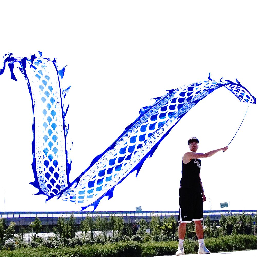 19.6ft Washable Silk-like Dragon Poi for Kids & Adults, 6 meters of Outdoor Flinging Fitness Dance with 3D Rainbow Color Dragon Ribbon Streamer Set