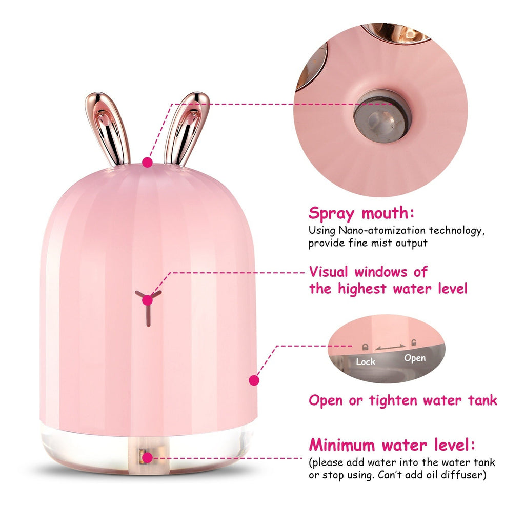220ml Cool Mist Humidifier Ultrasonic Air Diffuser Atomizer w/7 Color Breathing Lights