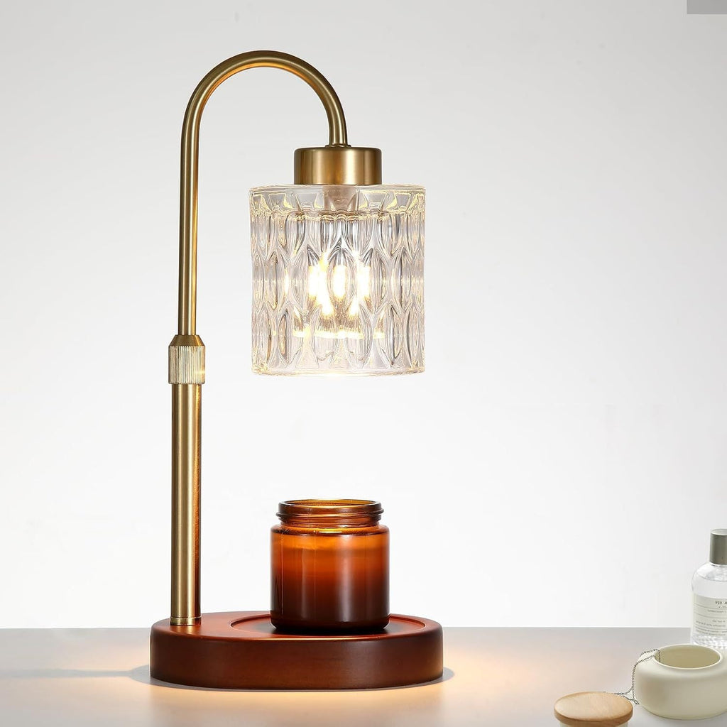 Candle Warmer Lamp with Dimmer and Timer,Home Decor Lamp for Scented Jar,Antique Brass Electric Wax Melt Warmer,Mother's Day/Birthday/Christmas Gifts for Mom/Wife,Adjustable Height,with 2 BulbsCandle
