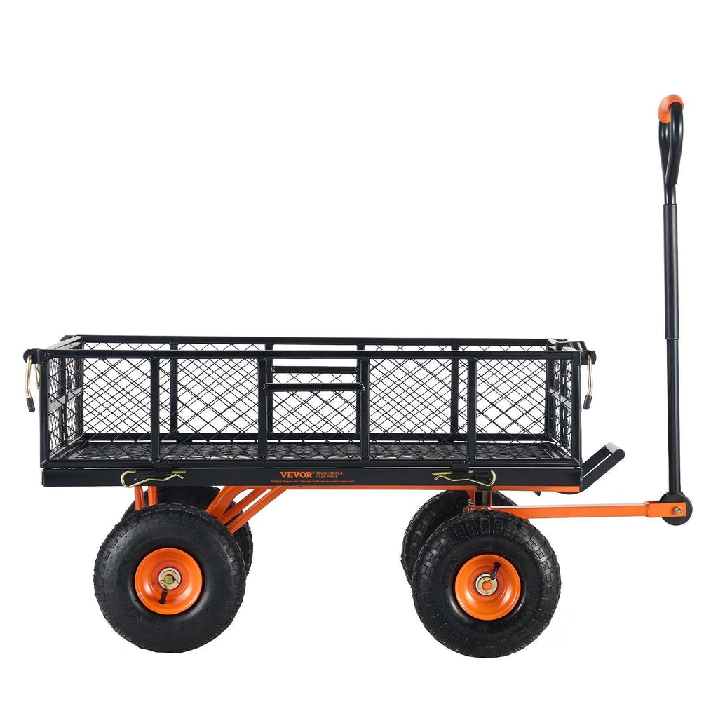 VEVOR Dump Cart, Metal Garden Dump Cart with Easy to Assemble Frame, Dump Wagon with 2-in-1 Convertible Handle, Utility Wheelbarrow 400 lbs Capacity, 10 inch Tires