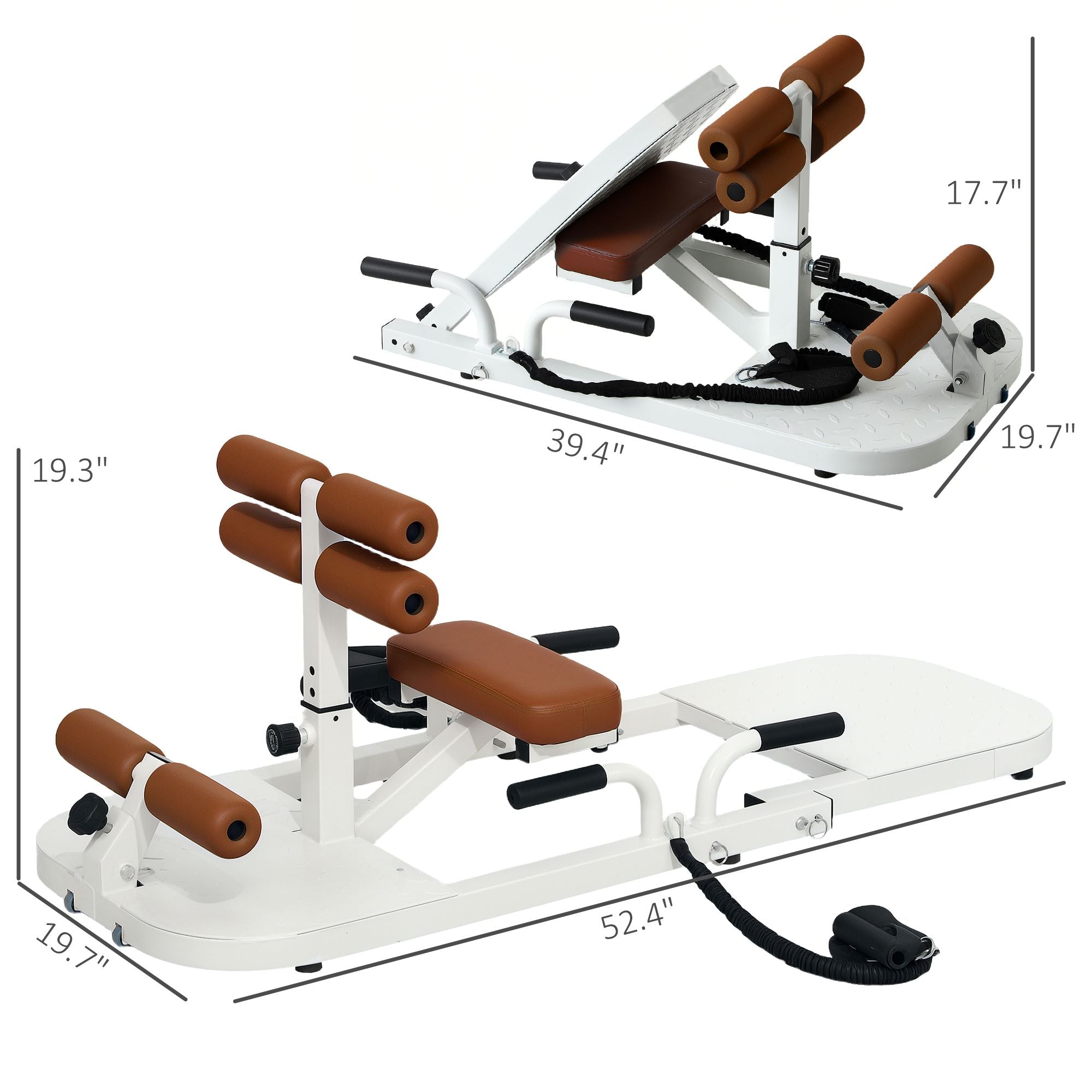 Foldable Sissy Squat Machine, Hip Thrust Machine with Push Up Stand, Multipurpose Glute Workout Equipment, White