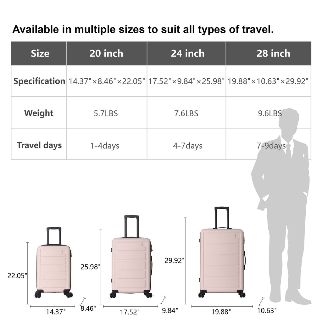 Luggage Sets ABS Hardshell 3pcs Luggage, Lightweight Durable Suitcase sets Spinner Wheels Suitcase 20''24''28'' (PINK)