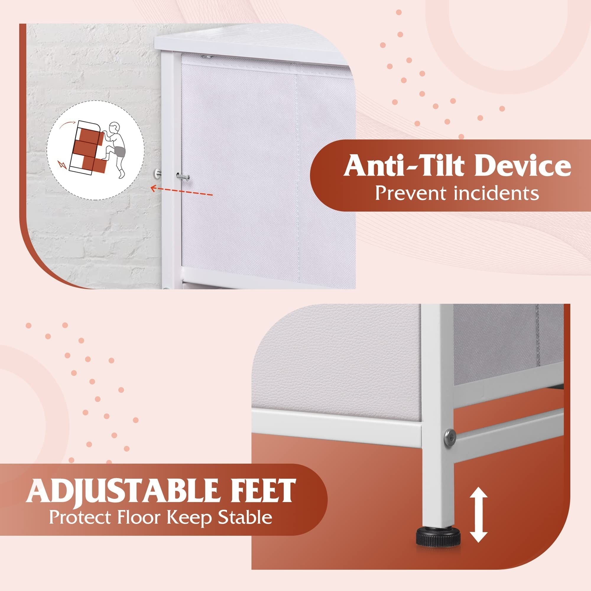Bedside Table For Bedroom With 10 Fabric Drawers Storage Cabinet Steel Frame Closet For Clothes Storage Display Cabinet