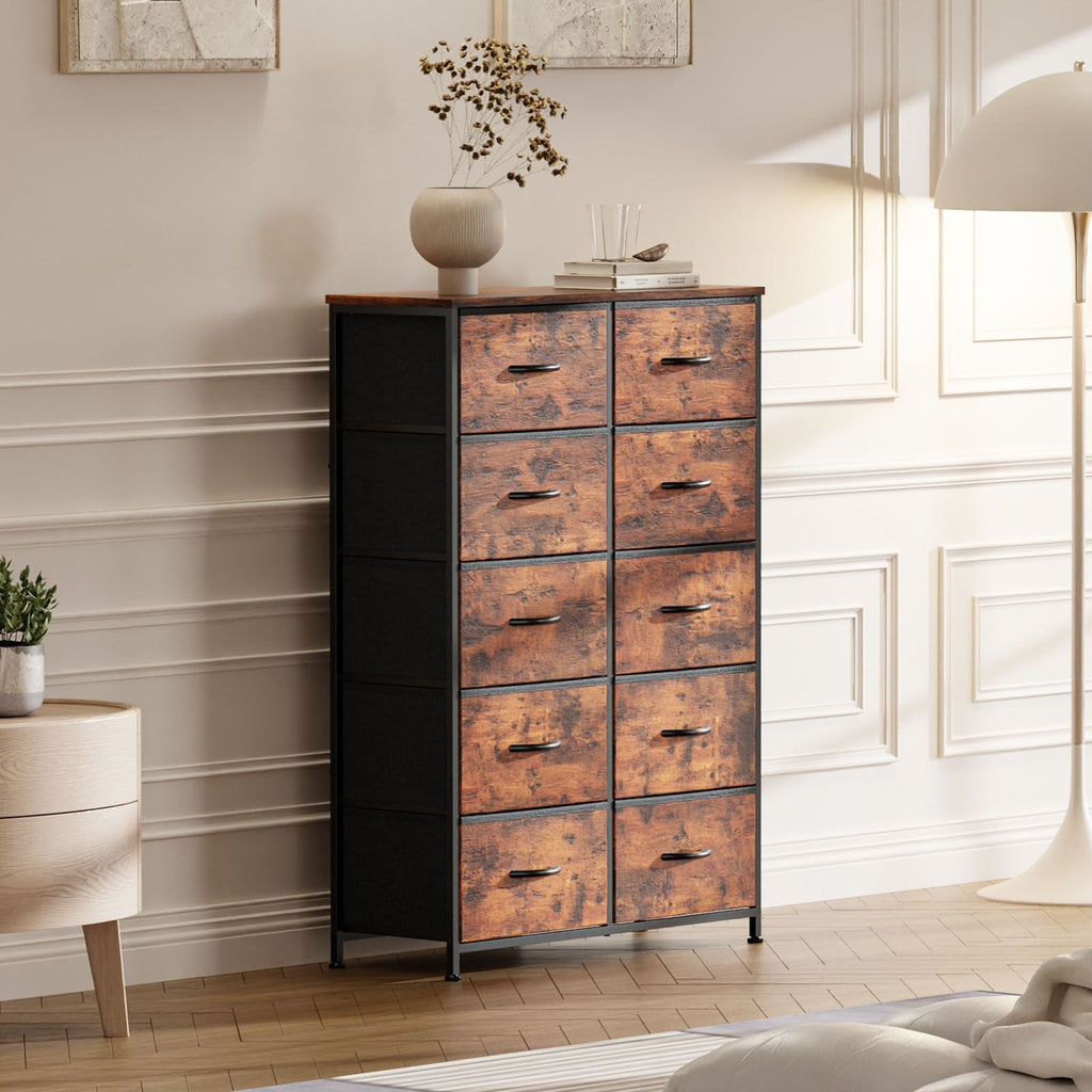 Bedside Table For Bedroom With 10 Fabric Drawers Storage Cabinet Steel Frame Closet For Clothes Storage Display Cabinet