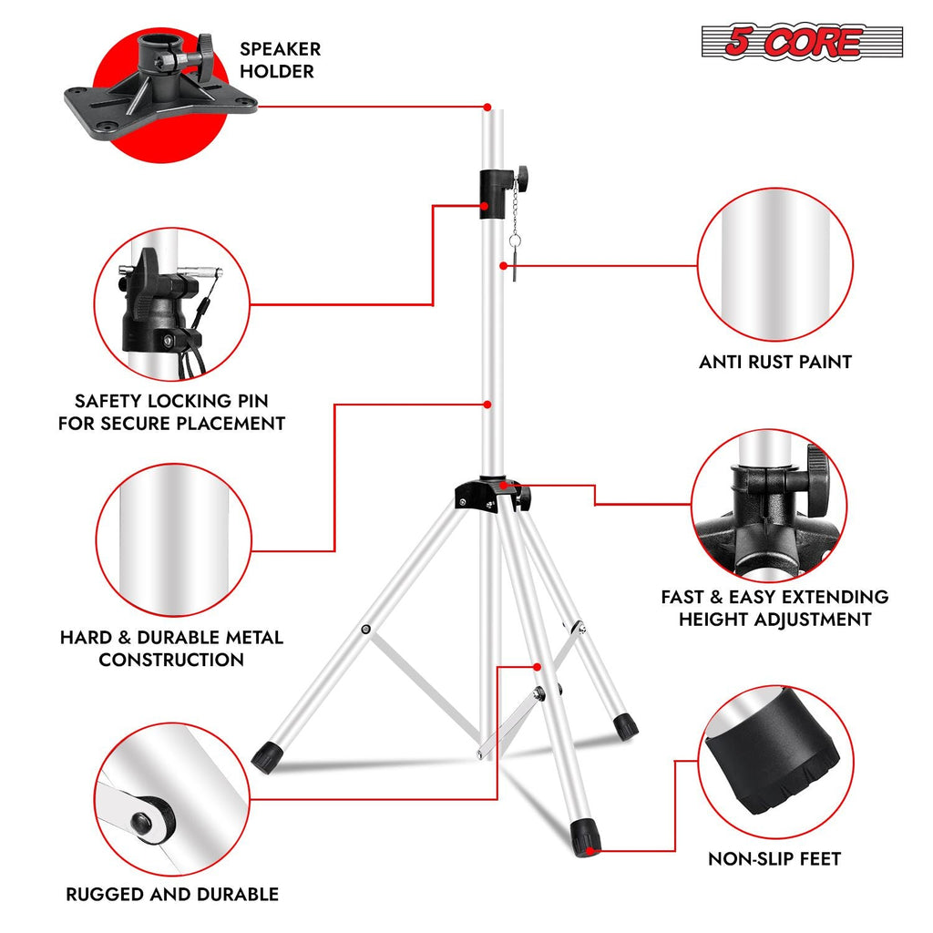 5 Core Speaker Stand Tripod Floor Tall Adjustable Up to 72 Inch DJ Studio Monitor Stands Pole Mount - SS ECO 1PK WOB