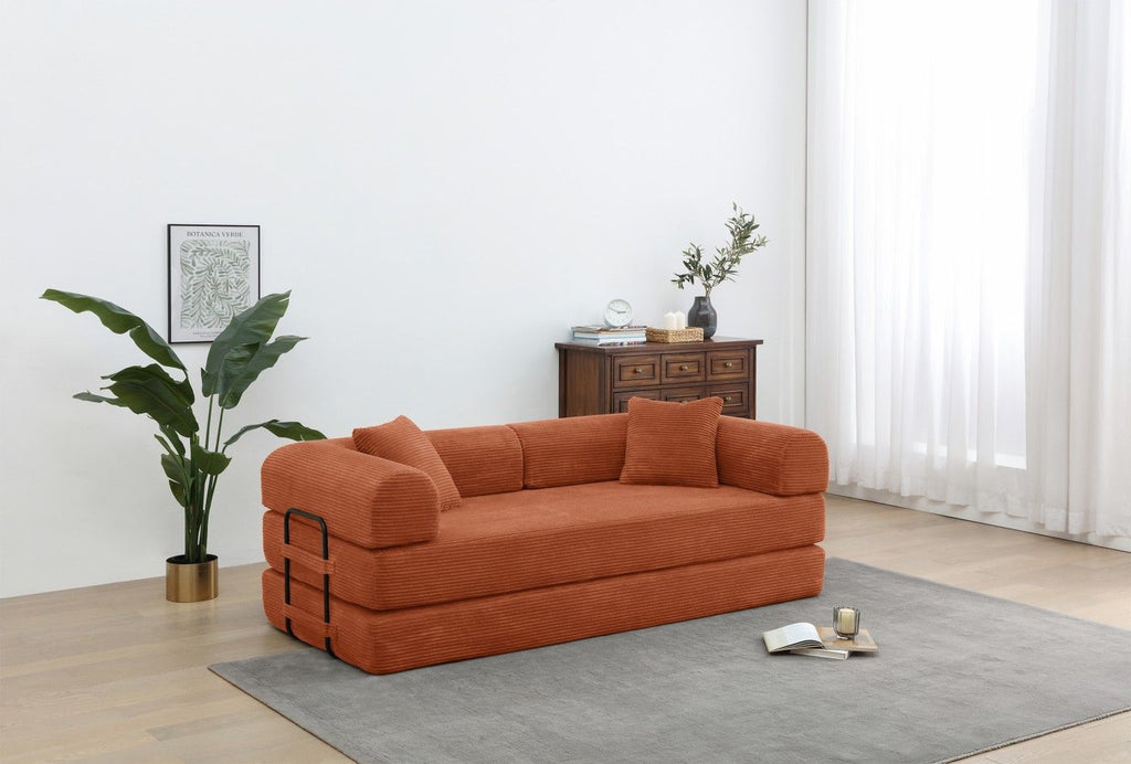 77.9'' Convertible Folding Sofa Bed – 4-in-1 Modular Floor Couch, Corduroy Small Cloud Couch, Compressed Foldable Sleeper Sofa, King Size Futon for Bedroom, Guest Room (Pink)