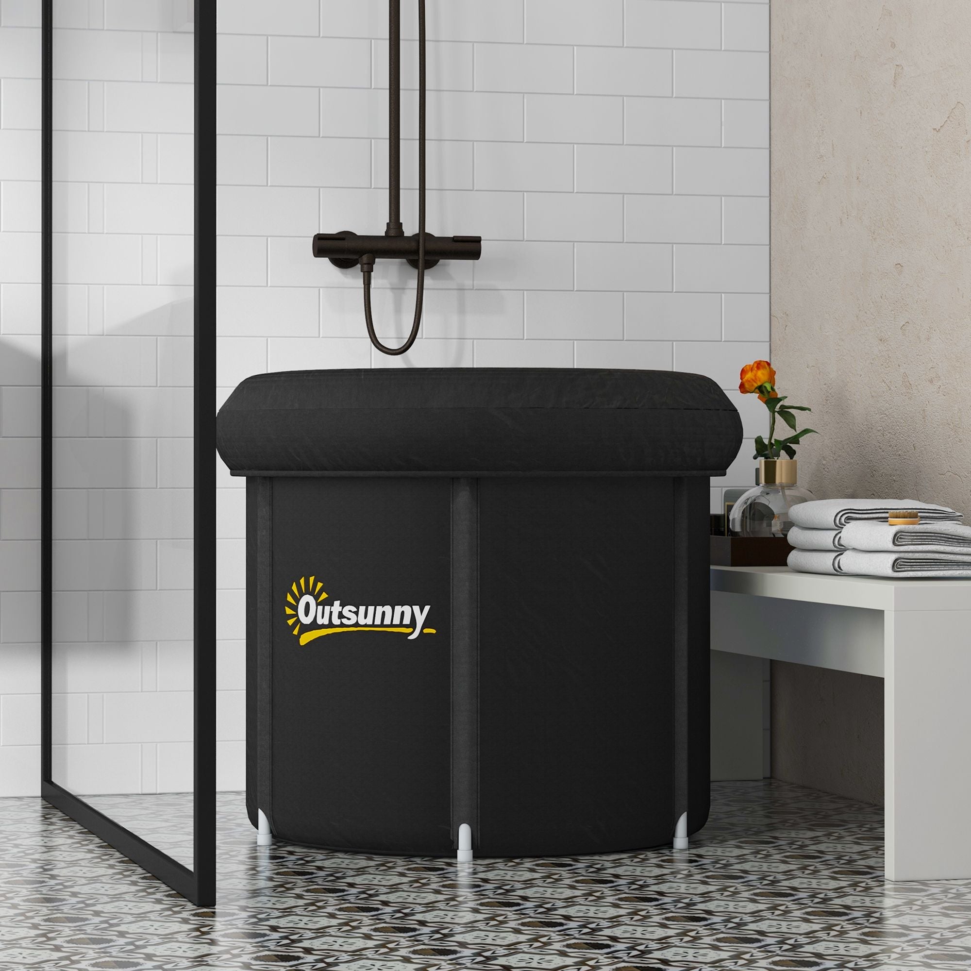 Cold Plunge Tub, Portable Ice Bath with Thermo Lid for Athletes' Recovery, Black