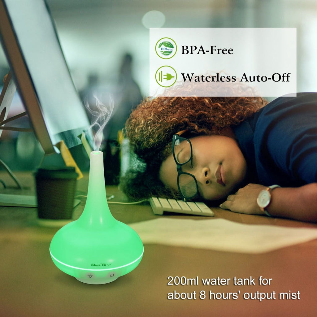 Ultrasonic Cool Mist Humidifier 200ml Aroma Essential Oil Diffuser with Colorful Lights Waterless Auto Off for Office Home Yoga Spa