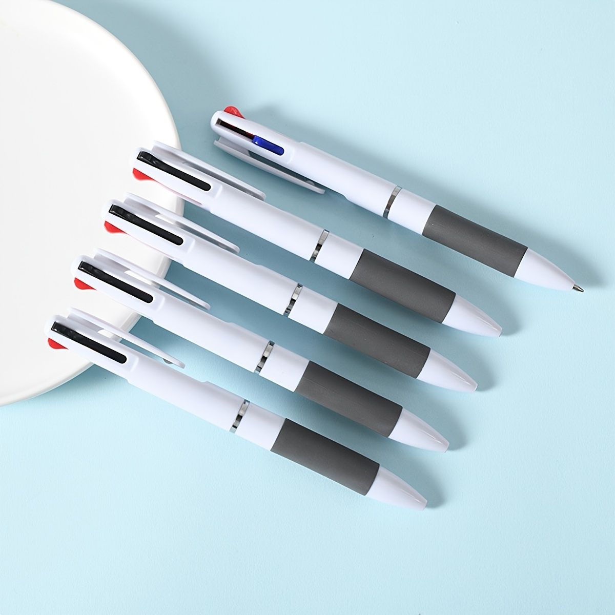 3pcs Three-color Ballpoint Pen 0.7mm Bullet Head Multi-color Pen Student Office Black Red Blue 3-color Integrated Push Type Ballpoint Pen