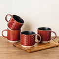 12 OZ Stackable Coffee Mugs Set of 4, Ceramic Coffee Cups with Texture Patterns for Man,Woman,Dad,Mom, Modern Mugs Set for Latte/Cappuccino/Cocoa. Dishwasher&Microwave Safe, Red