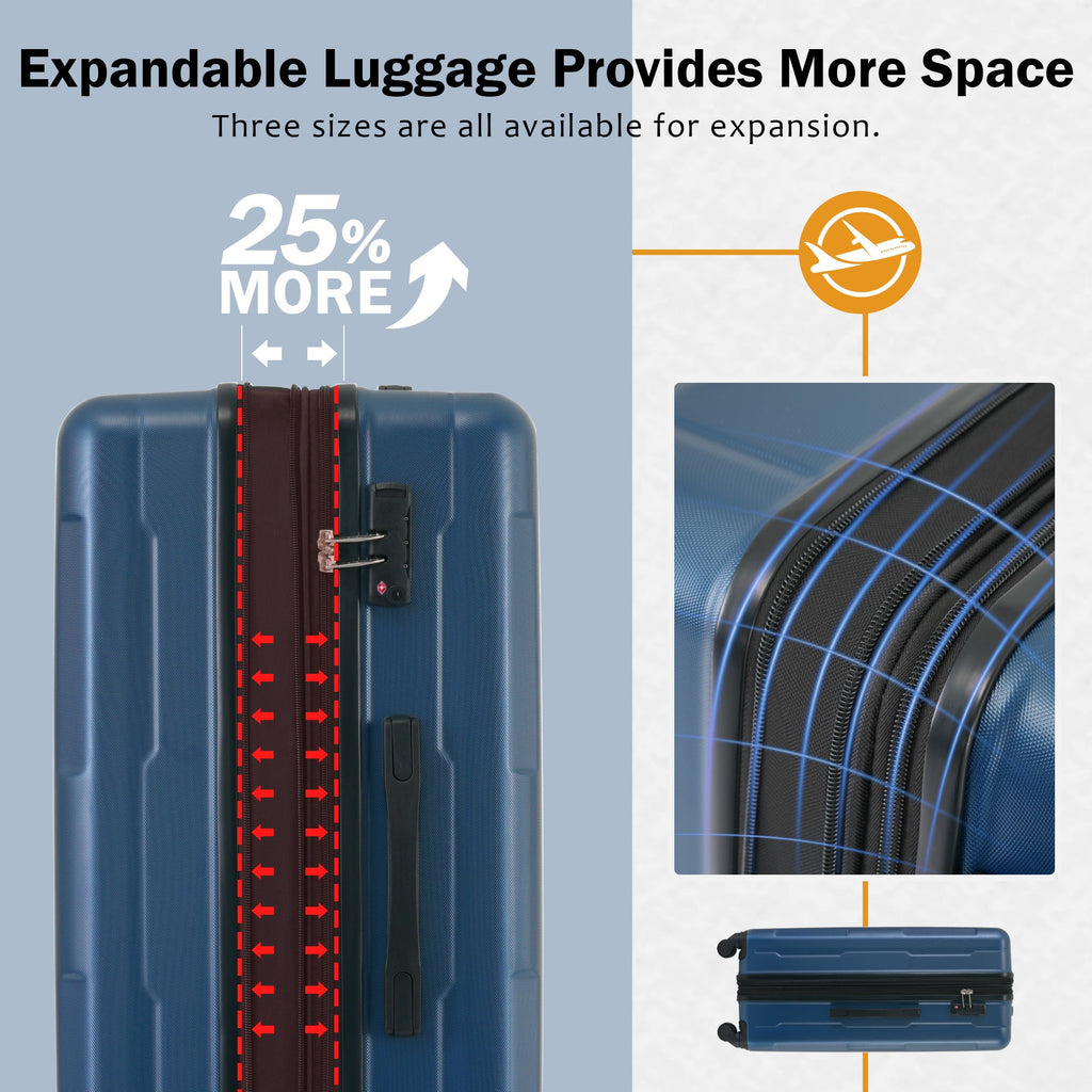 2 Piece Luggage Set with Bags Expanable Spinner Wheels ABS Lightweight Suitcase with TSA Lock 20inch+24inch