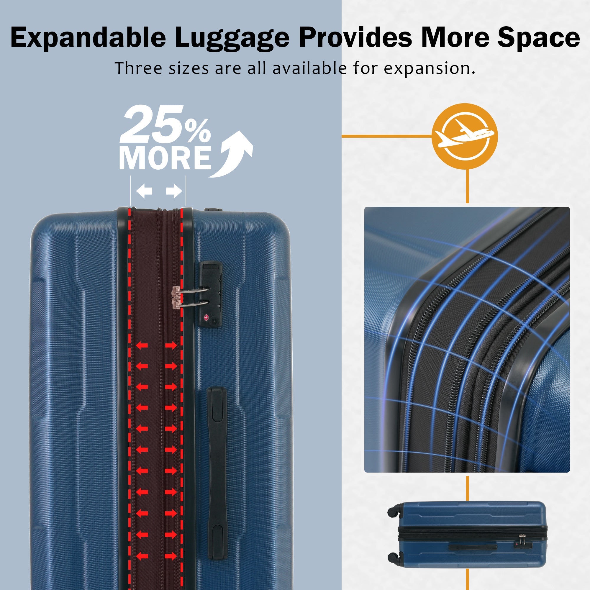2 Piece Luggage Set with Bags Expanable Spinner Wheels ABS Lightweight Suitcase with TSA Lock 20inch+24inch