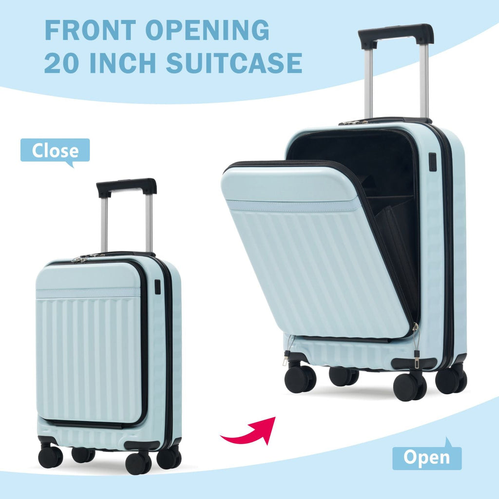 Front Opening Luggage Set 3 Piece, Hardside Carry on Suitcase with USB Port, Expandable Luggage with Handle Bag Spinner Wheels TSA Lock