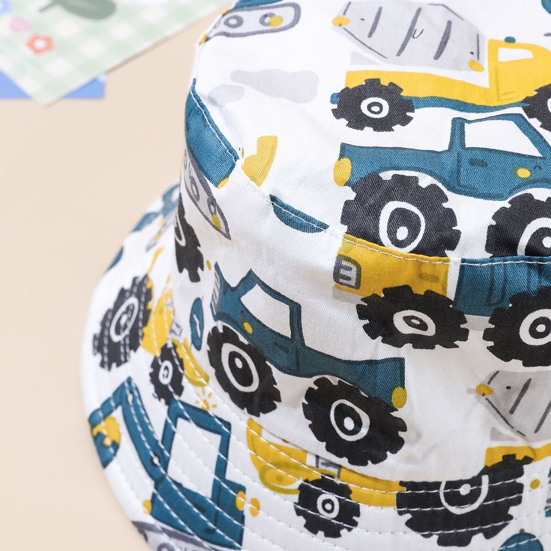 Children's hats spring and autumn thin cartoon car cute fisherman hat boys and girls summer sunshade sunscreen pot hat