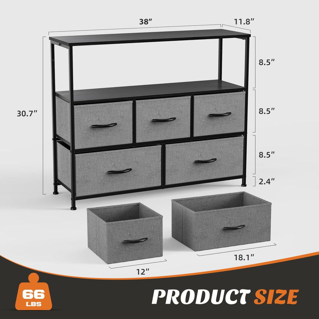 Dresser for Bedroom, Chest of Drawers, 5 Drawer Dresser, Closet Fabric Dresser with Metal Frame tv stand