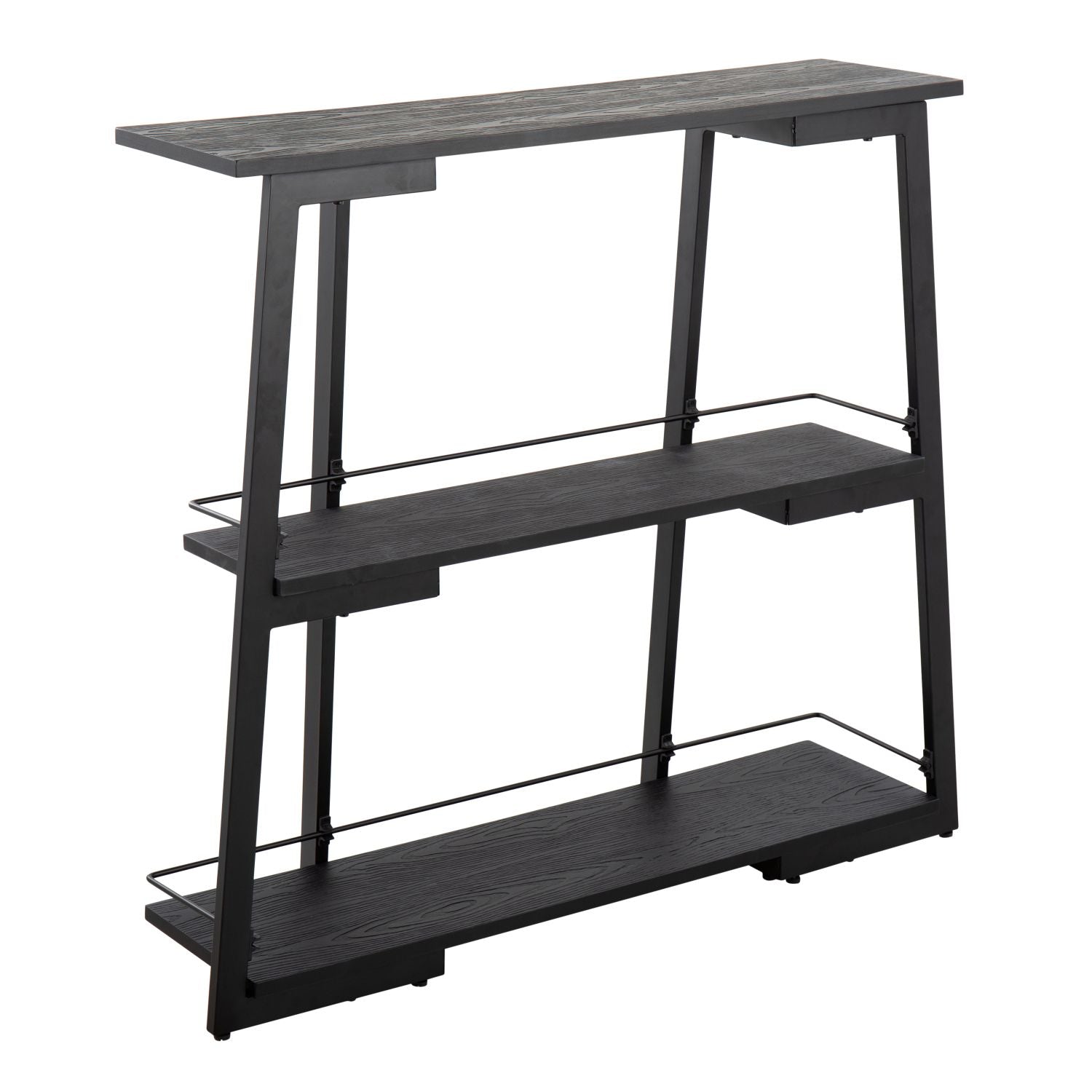Converge Industrial Bookcase in Black Steel and Black Bamboo by