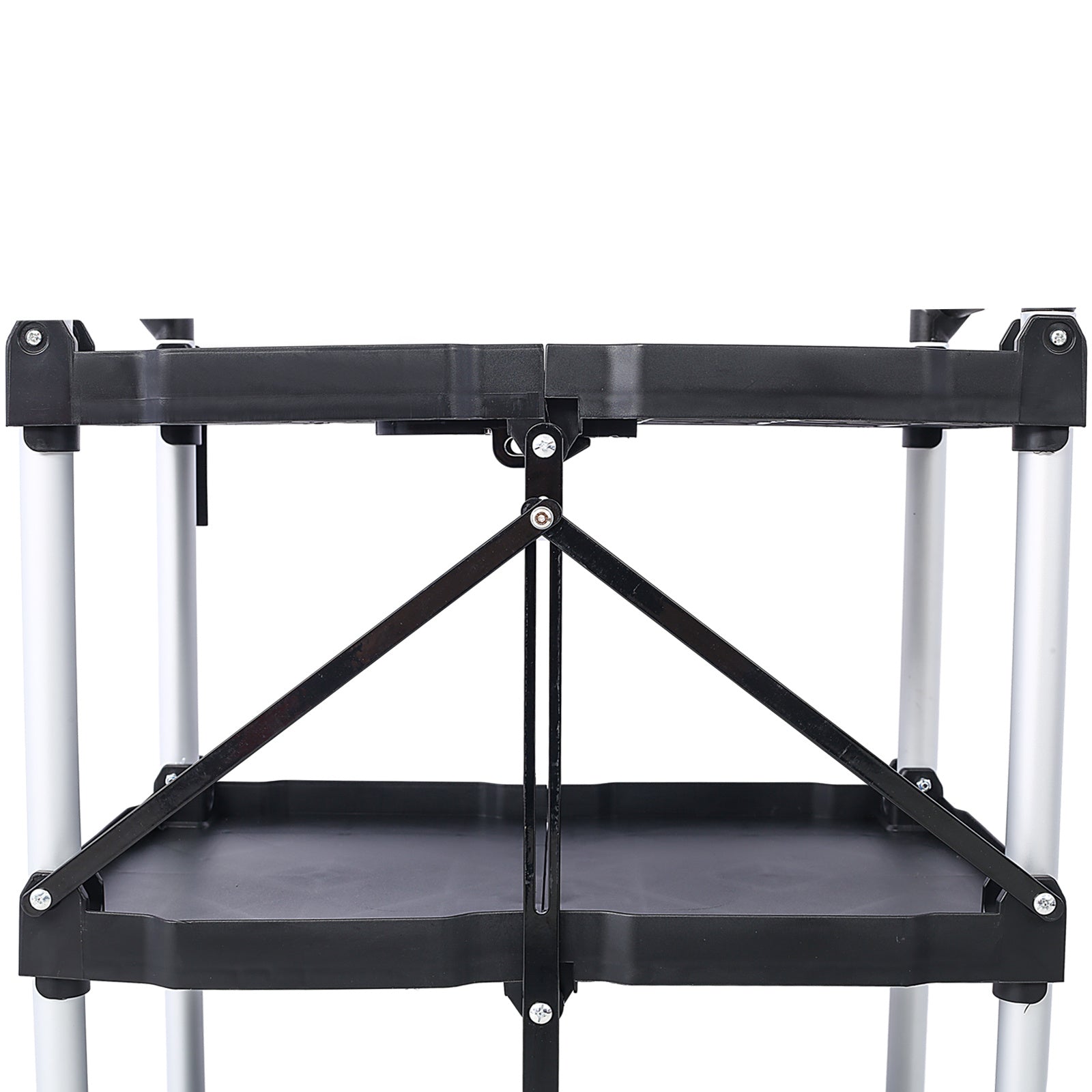 3 Layers Folding Collapsible Service Cart Pack-N-Roll Folding Collapsible Service Cart, Black, 50 Lb. Load Capacity per Shelf