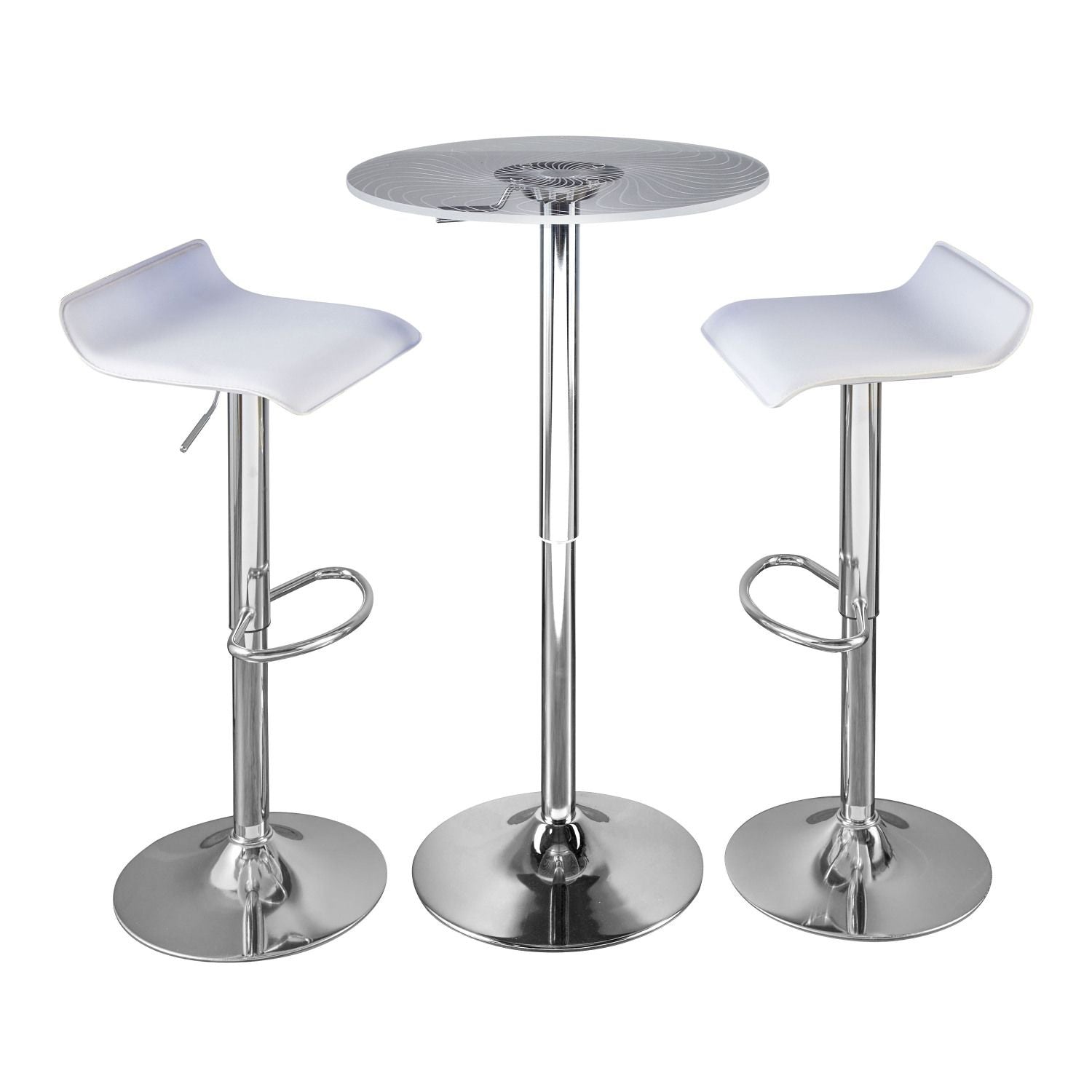 Spyra-Ale Contemporary Adjustable Bar Set in Chrome Metal, Clear Acrylic with Light Up Tabletop, and White PVC by - 3 Piece