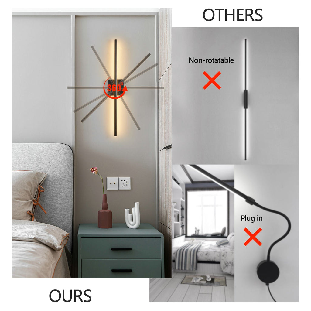 28" 2-Pack Modern LED Wall Sconce, Minimalist Indoor Wall Light Fixtures, Black Matte Finish for Living Room, Bedroom, Hallway, Hotel, and Home Decor