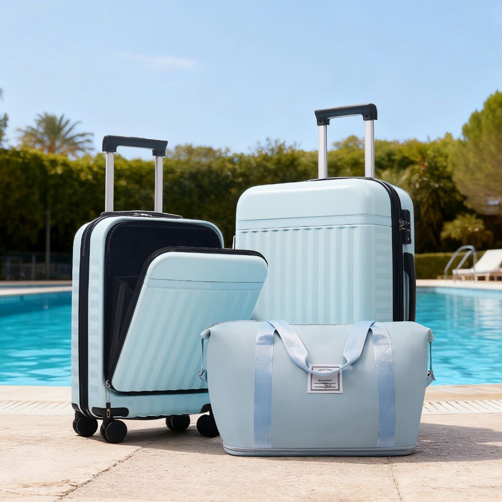 Front Opening Luggage Set 3 Piece, Hardside Carry on Suitcase with USB Port, Expandable Luggage with Handle Bag Spinner Wheels TSA Lock
