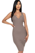 SPLIT NECK RIBBED BODYCON DRESS
