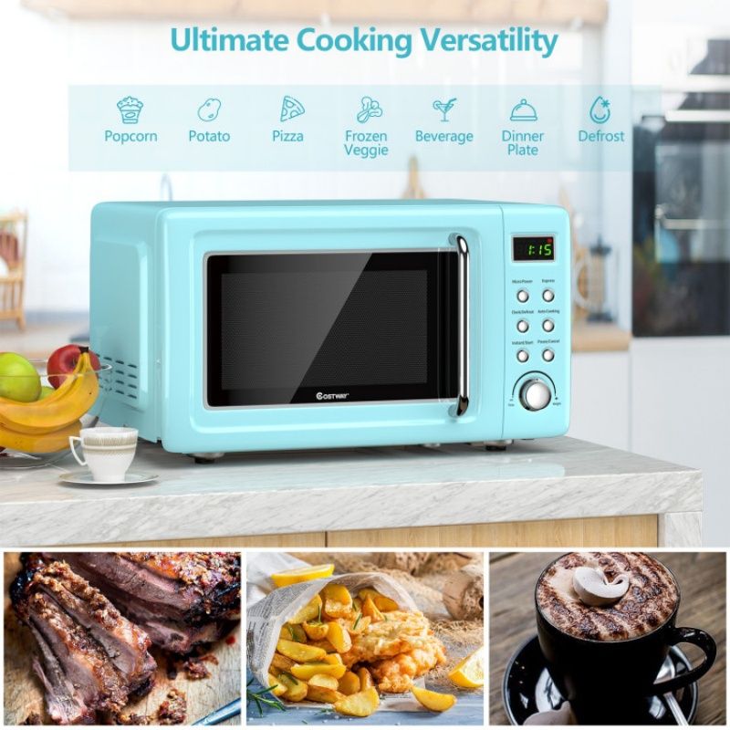 700W Retro Countertop Microwave Oven with 5 Micro Power and Auto Cooking Function