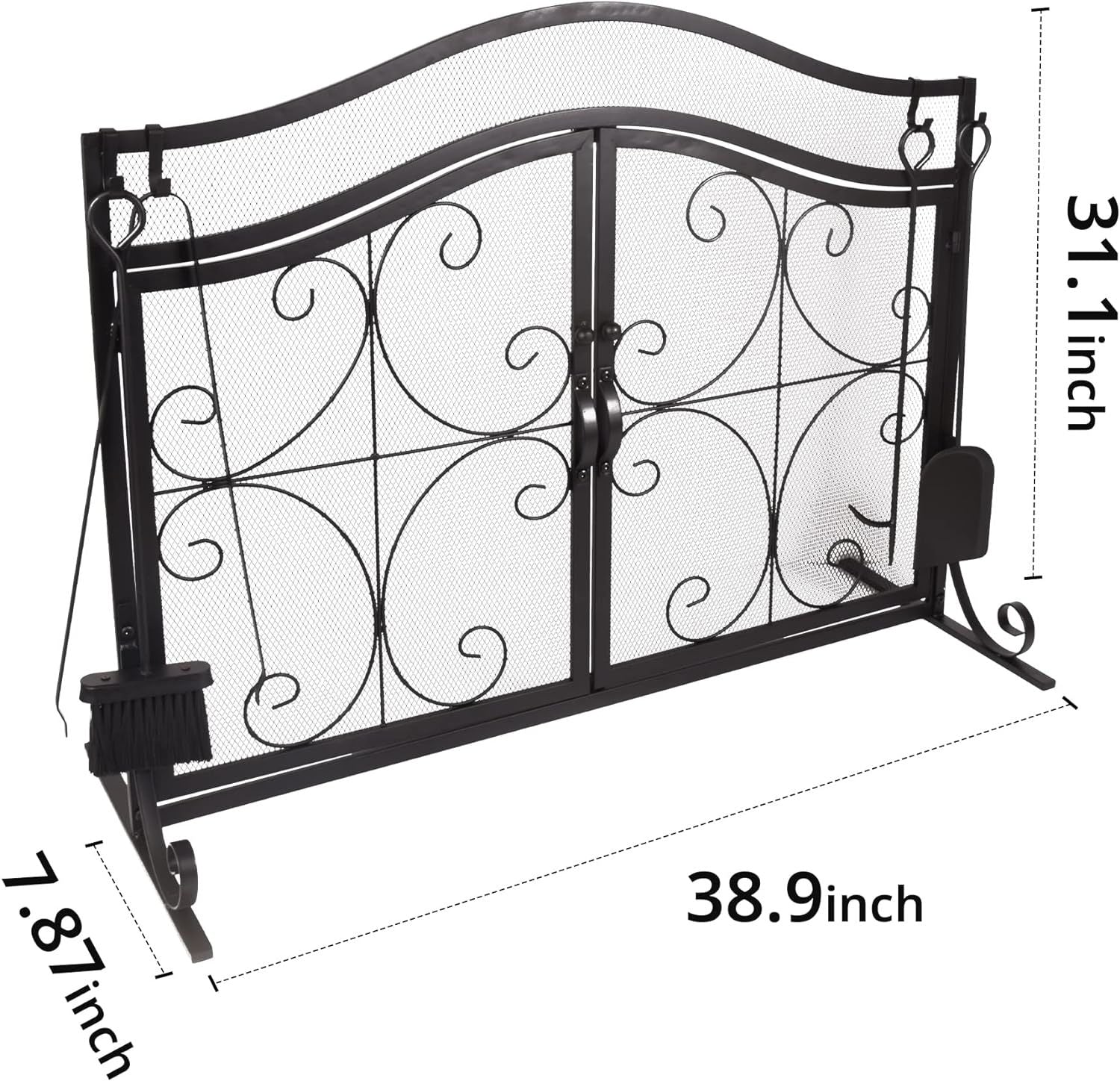 Fireplace Screen,  Metal Fire Place Cover Two-Doors Large Flat Guard Screens, Baby Safe Spark Guard Protector Wood Burning Stove Decorative Accessories