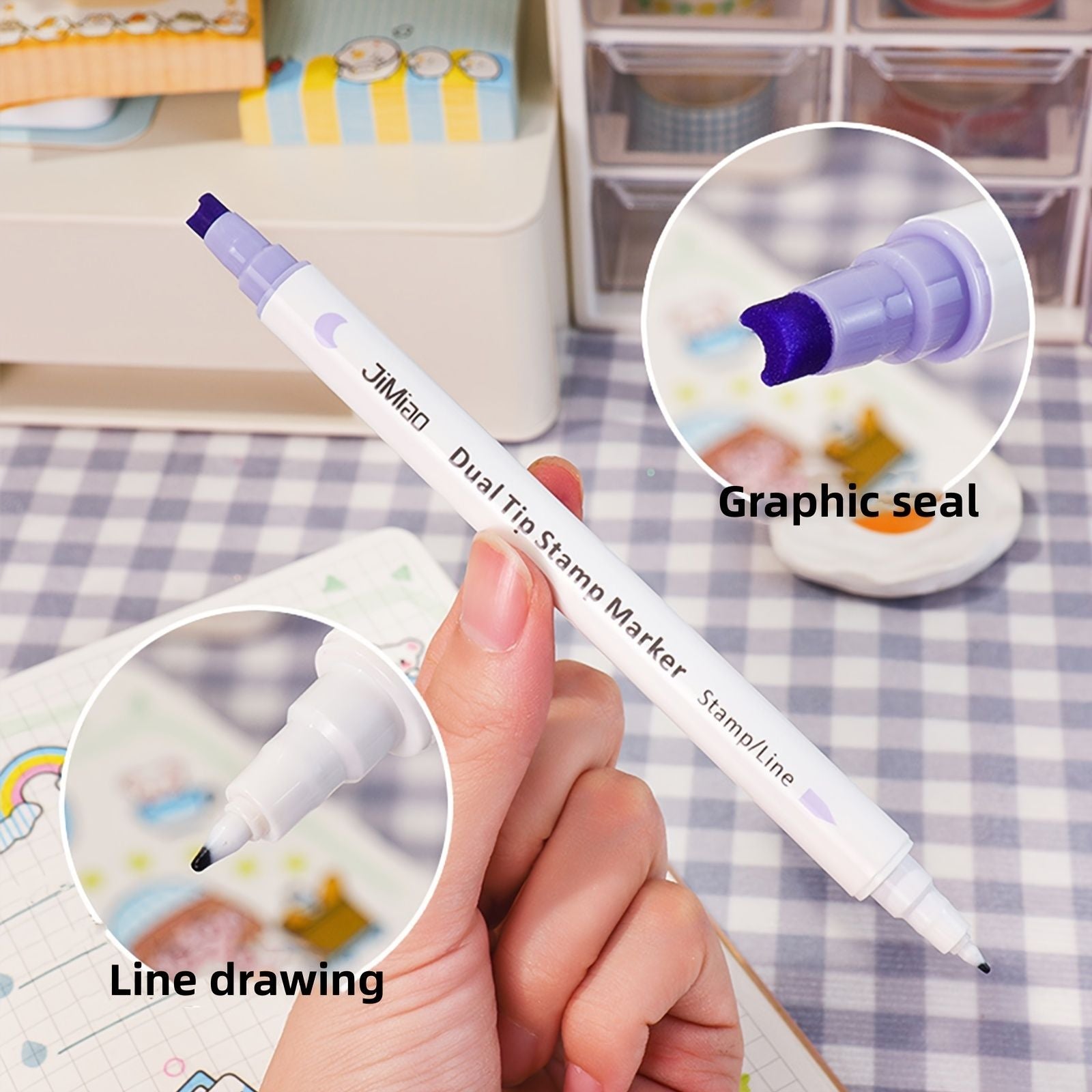 6pcs Double Tip Permanent Marker Set,6.7*.04inch Seal Colorful Pens,Dual Tip Stamp/Line Marker Pen