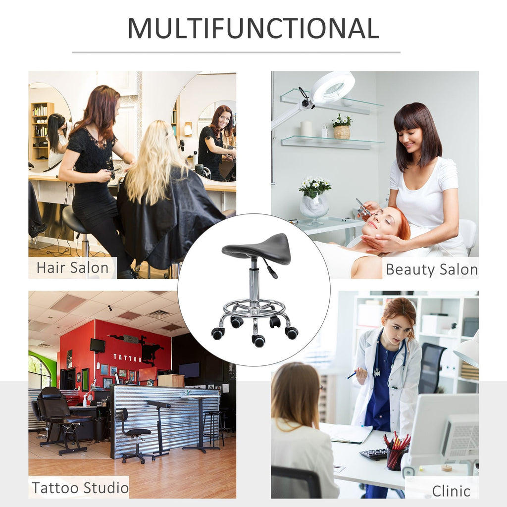 Saddle Stool PU Leather Adjustable Rolling Salon Chair Black for Massage Spa Clinic Beauty Tattoo