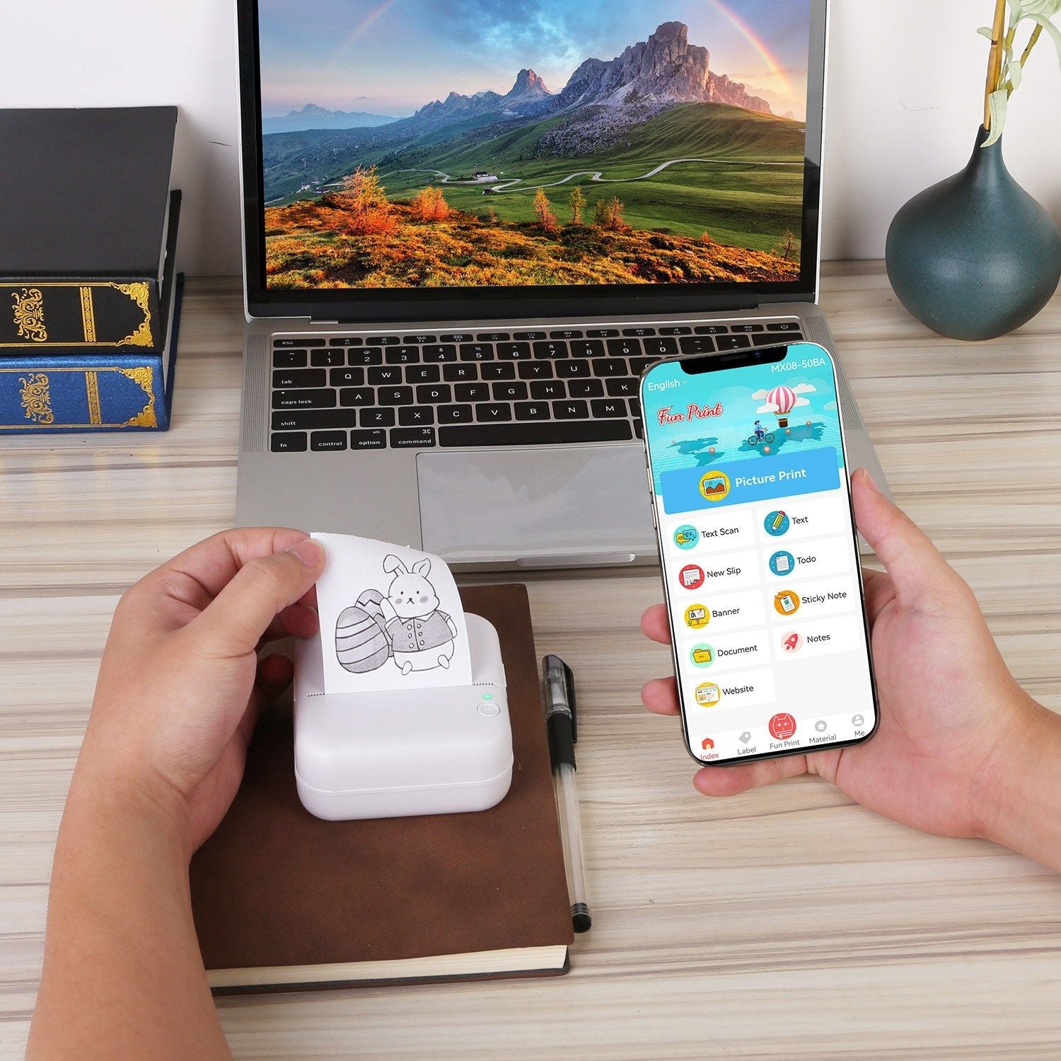 Pocket Wireless Thermal Printer Portable Mini Sticker Maker Machine Rechargeable Inkless Photo Printer for Printing Label Journal Study Notes Memo Photos