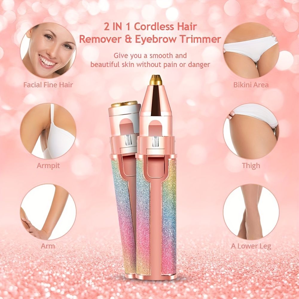 2-in-1 Eyebrow Razor for Women - Painless and Precision Facial Hair Removal with USB Rechargeable Trimmer and Built-in LED Light - Perfect for Nose, Lips, and Body