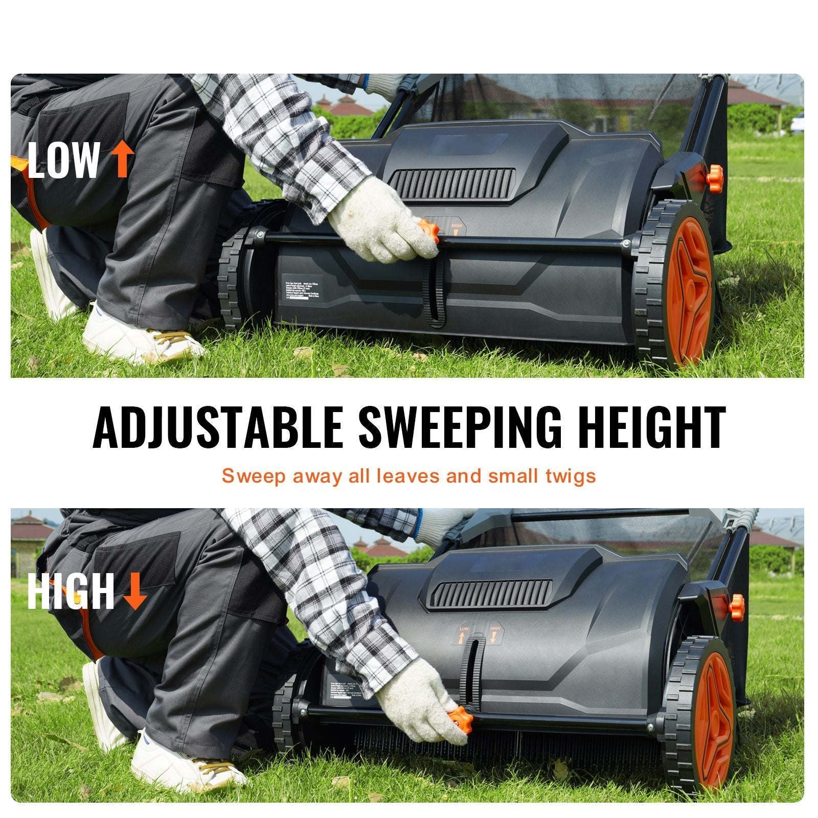 Push Lawn Sweeper, 21inch Leaf & Grass Collector, Strong Plastic Wheels & Heavy Duty Thickened Steel Durable to Use with Large Capacity 3.5 cu. ft. Mesh Collection Hopper Bag, 2 Spinning Brushes