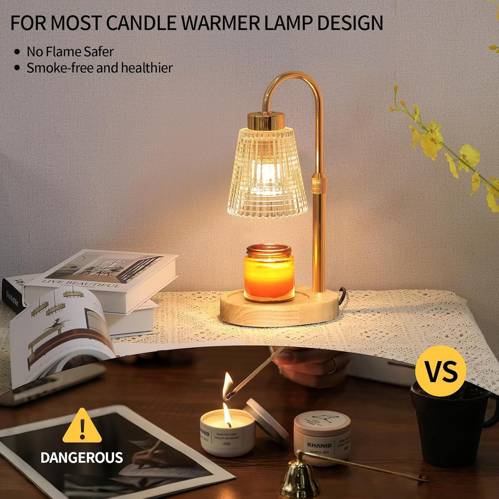 Gold Candle Warmer Lamp with Timer and Dimmer,Fragrance Electric Wax Melt Warmer with 2 Bulbs,Scented Jar Lamp,Mother's Day/Birthday/Christmas Gifts for Mom/Wife,Home Decor,Adjustable Height