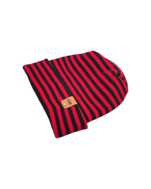 HAAKWEAR Theta Stitch RORO Cuffed Beanie (Patent Pending Design)-Black/Red, Made in USA