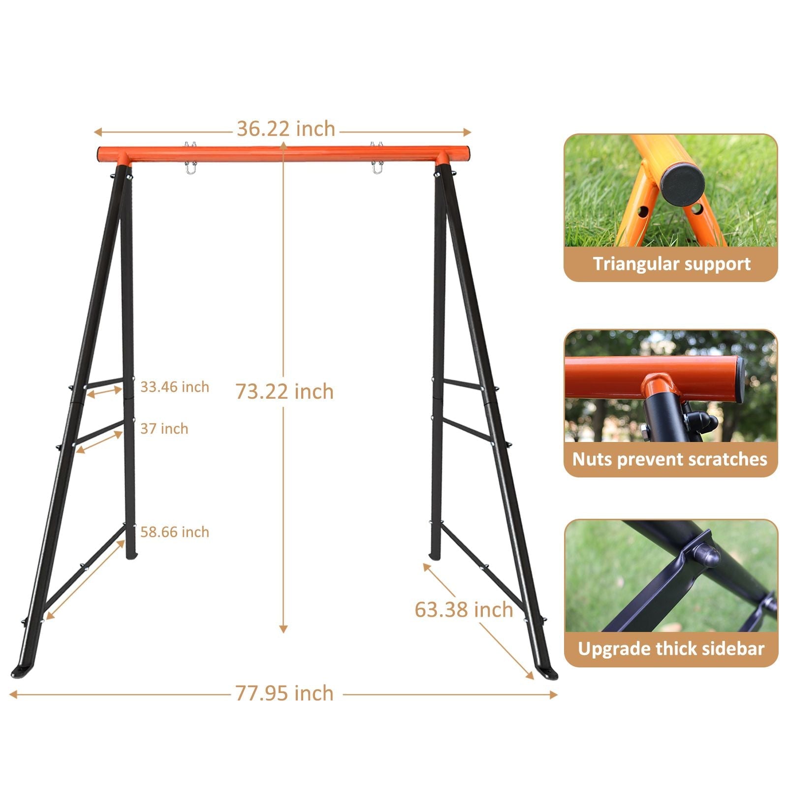 Metal Swing Stand Swing Sets for Backyard,Powder Coated Swing Frame of Swing Set with Extra Side Bars,880 Lbs Heavy-Duty A-Frame Outdoor Swing Fits Swing Chair,Porch Swing