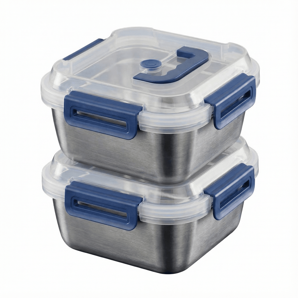 Yakimoto 2/4/6/8/10 PCS Extra-Large Stainless Steel Food Storage Containers With Blue Lids - Deep Design, Airtight Seal, Perfect For Refrigerator Organization, Meal Prep, Lunch Boxes & Kitchen Pantry