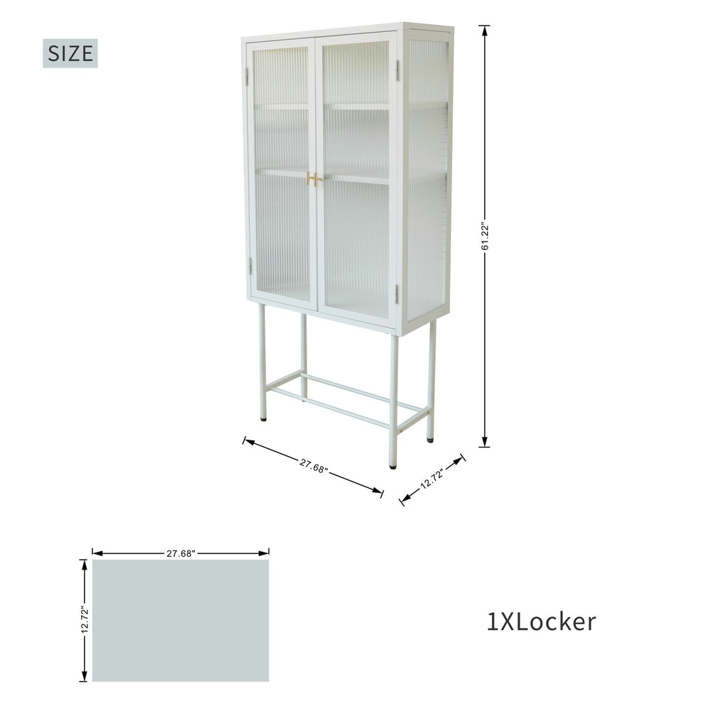 Modern Solid Color Matte Glass Storage Cabinet with Adjustable Shelves