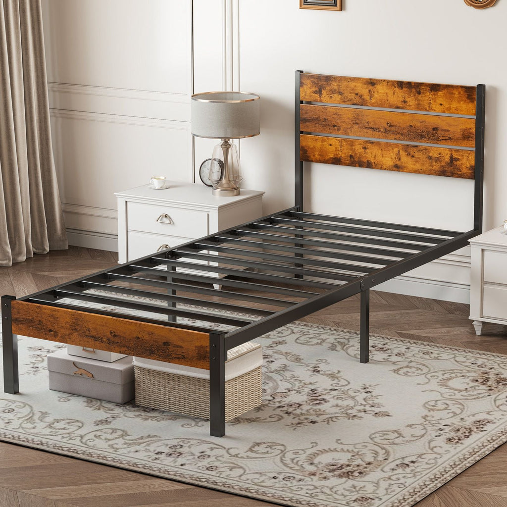 Metal Platform Bed Frame - Mattress Foundation with Headboard and and Footboard, No Box Spring Needed with 800LBS Sturdy Wooden Slats Support