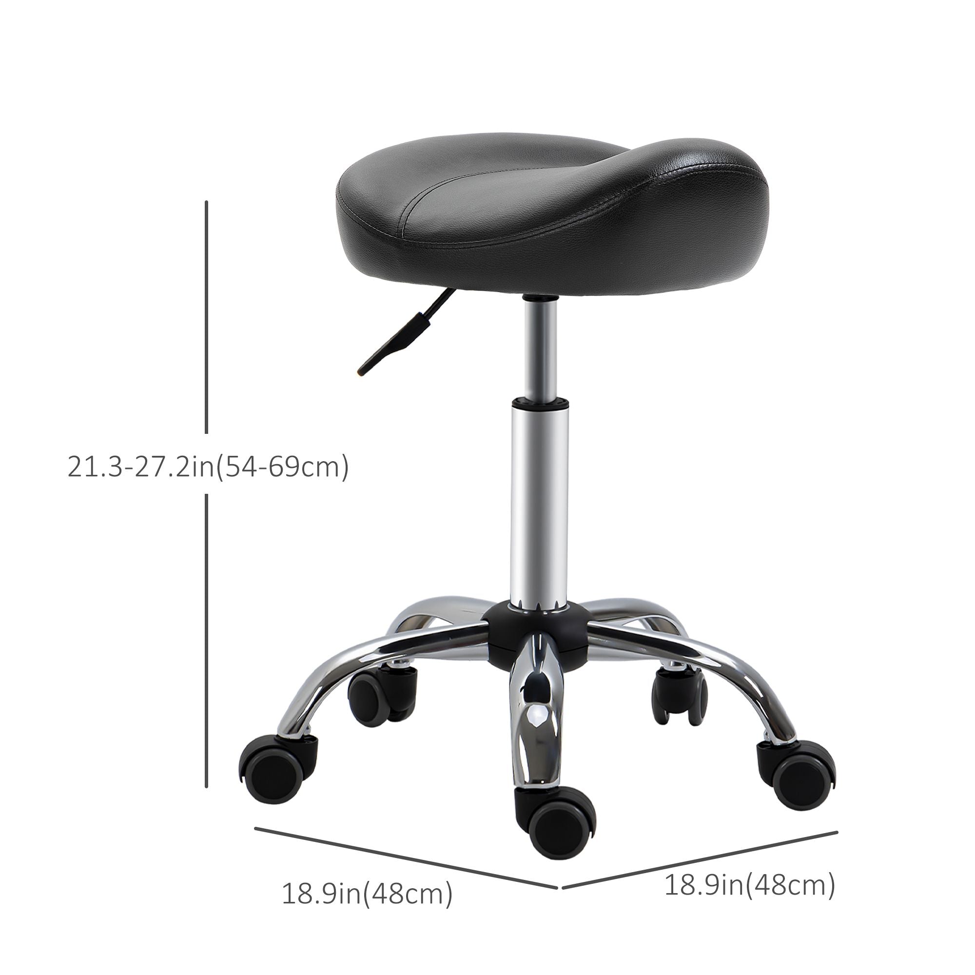 Saddle Stool Height Adjustable Rolling Salon Chair PU Leather Black for Massage Spa Clinic Beauty Tattoo