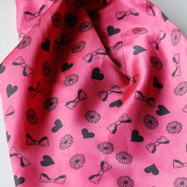 Blancho Deep Pink Lovely BOW & Heart & Blosom Design Romantic Comfy Silk Scarf/Wrap/Shawl(Small)