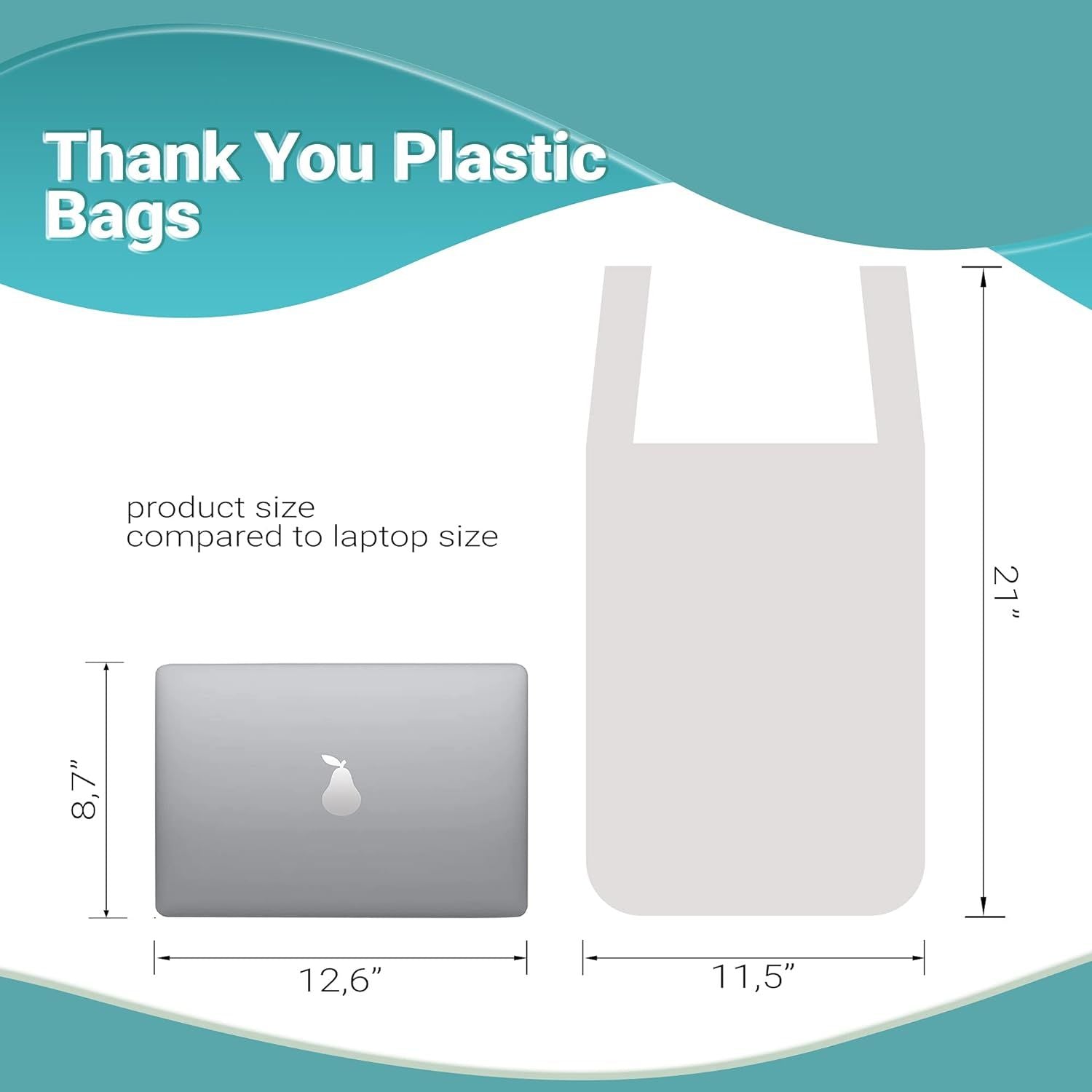 Pack of 1000 Earth Friendly Grocery Bags; White 11.5 x 6.5 x 21. Carry-Out T-Shirt Bags 11 1/2 x 6 1/2 x 21. Preprinted Shopping Poly Bags; 0.65 mil. Handle Plastic Bags for Store or Restaurant.