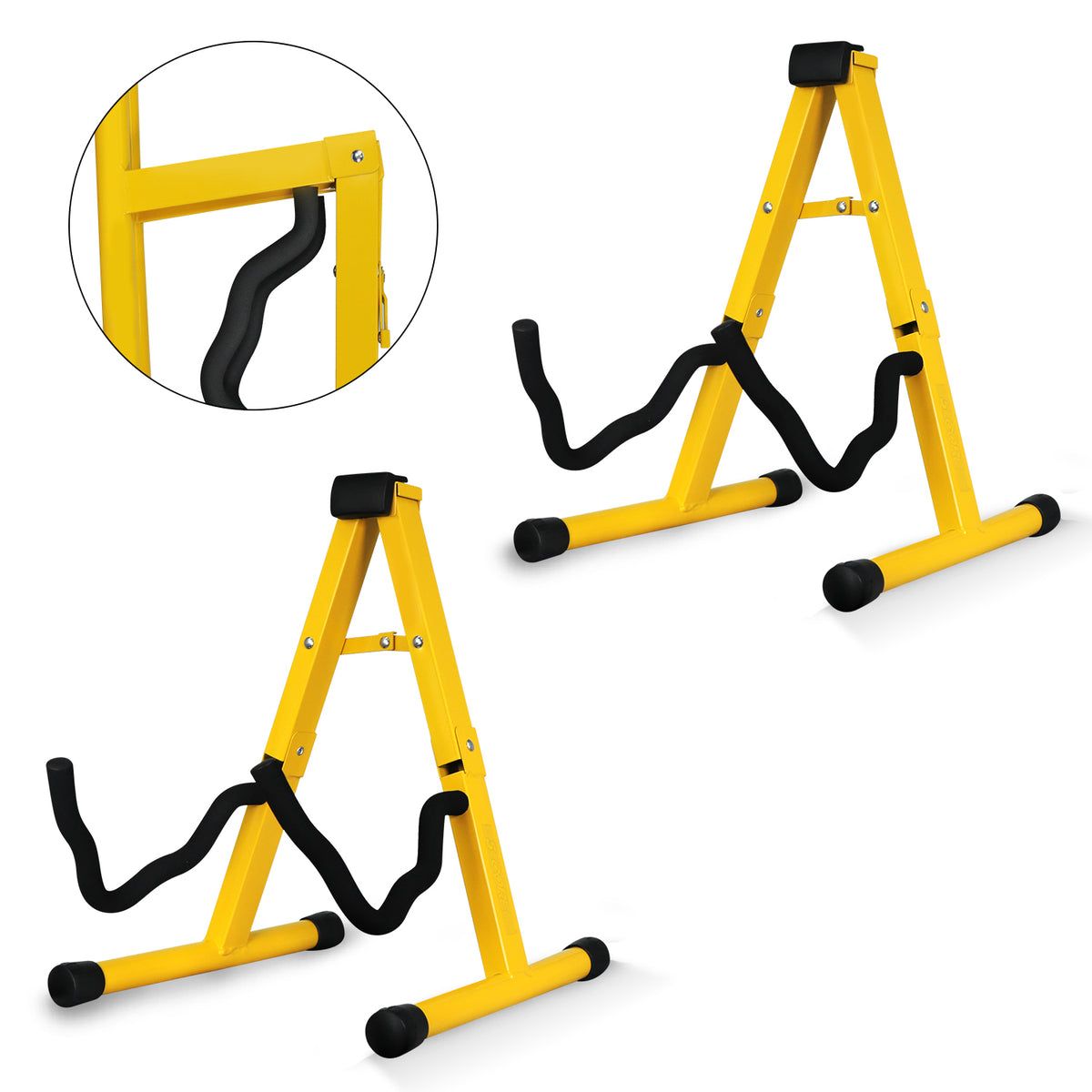 5 CORE Double Guitar Stand Floor 2Pcs Adjustable Heavy Duty A Frame Universal Folding Acoustic Electric Bass Mandolin Banjo Violin Holder Stands For On Stage Studio - GSS YLW 2PCS
