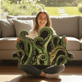 Green And Purple Cthulhu Rugs Water Absorbent Bath Mat Octopus Anime Rug Graphic Gothic Bathroom Rugs Fantasy Decorate, Non Slip Backing, Unique Gift & Decor for Gamers, 27x18 in