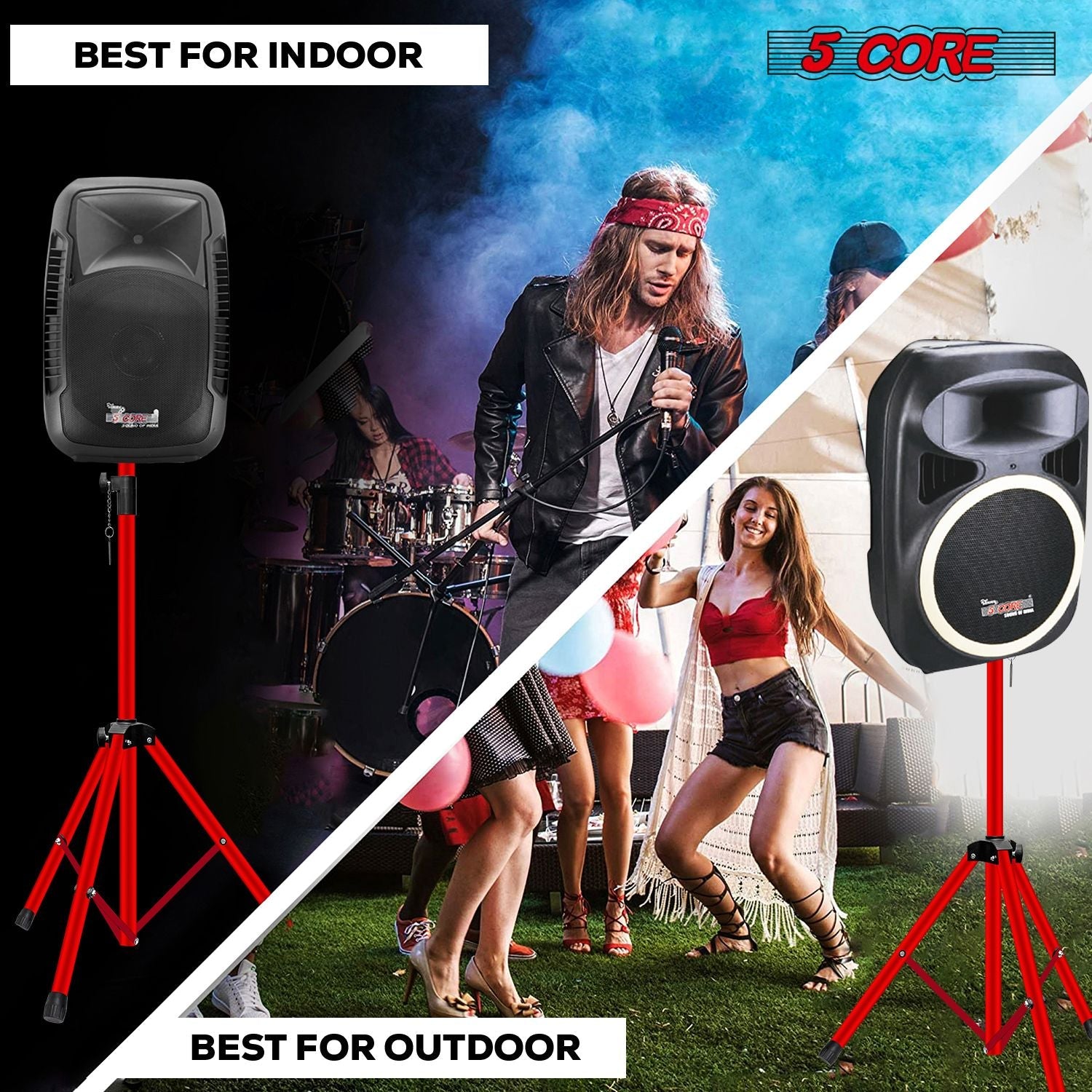 5 Core Speaker Stand Tripod Floor Tall Adjustable Up to 72 Inch DJ Studio Monitor Stands Pole Mount - SS ECO 1PK WOB